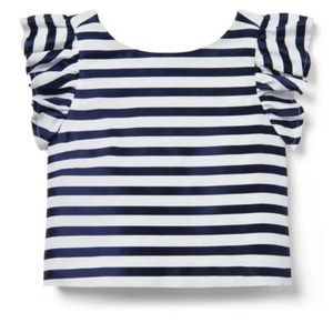 Janie and Jack Girl Navy Stripe Striped Ruffle Sleeve Top 3-6M